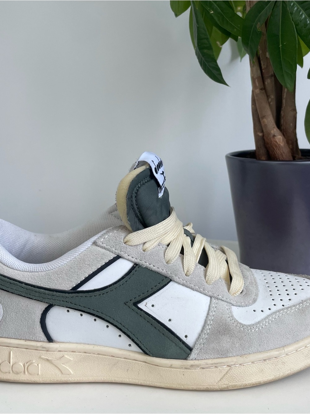 Women Size 8 Diadora Magic Basket Low Suede Leather White Green Shoes